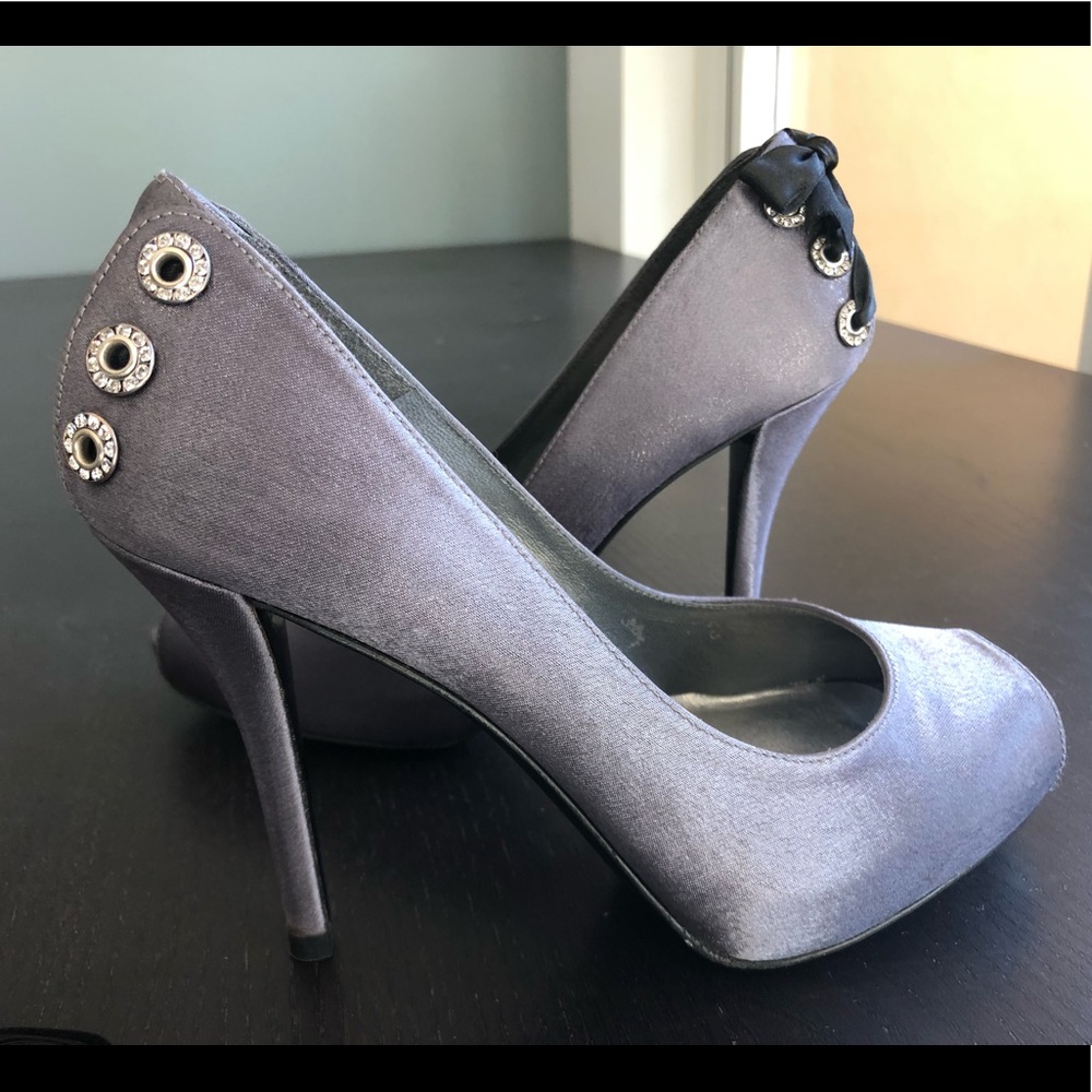 Stuart Weitzman peep-toe satin pumps